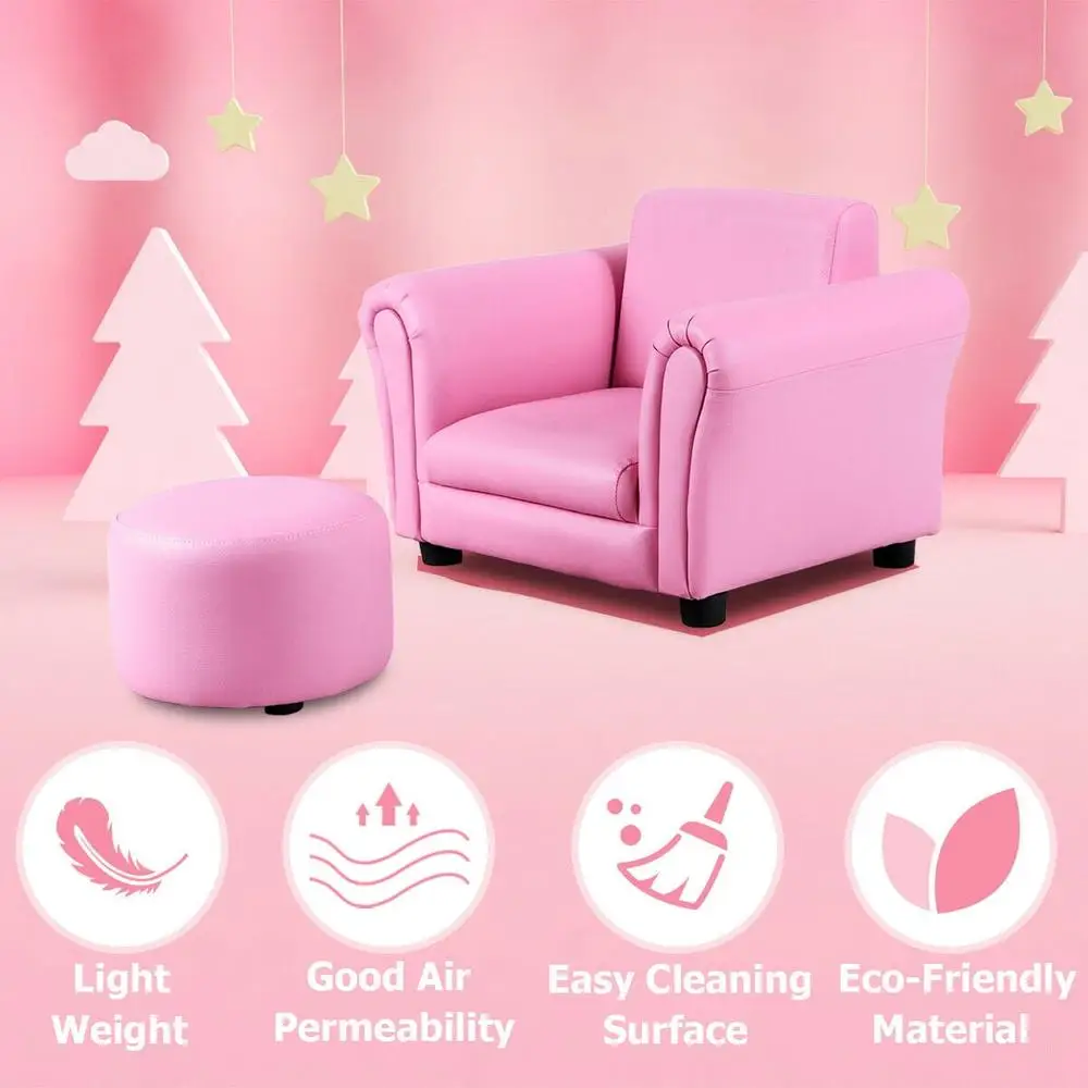 Kids Armrest Sofa with Ottoman Comfortable Toddler Furniture Ideal Playroom Reading and TV Time 5