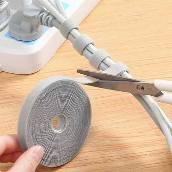 1/5M Cable Manager Data Cable Storage Artifact Velcro Reusable Cable Tie Nylon Free Cut Desk Wire Organizer Cable Binding Tape 1