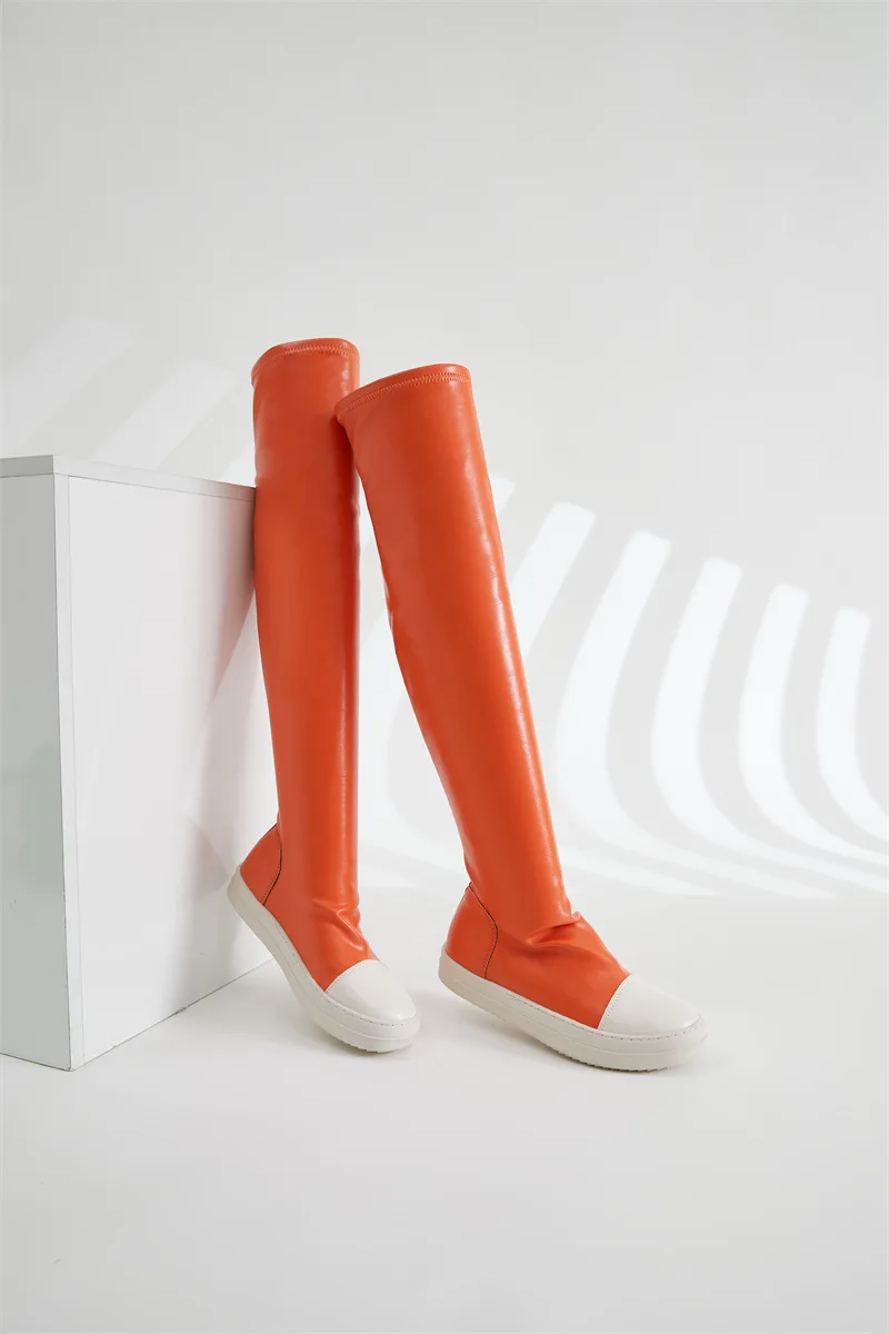 women's boots flat pu leather 2023 fall winter thigh high boots flat long tube over the knee pu leather Women's Boots