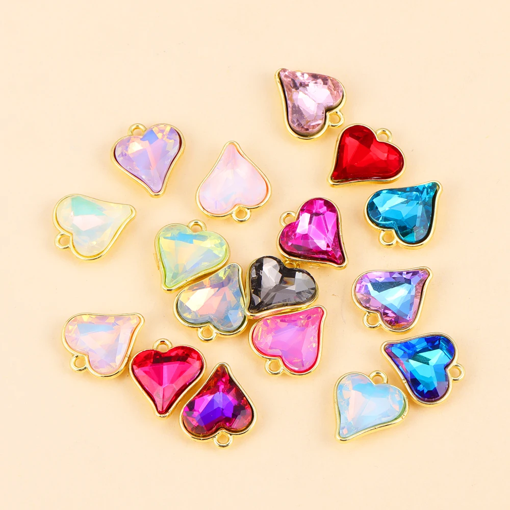 

10Pcs Multicolor Crystal Peach Heart Charms For Women Girls Jewelry Making DIY Sweet Romantic Love Heart Pendant Necklace Crafts