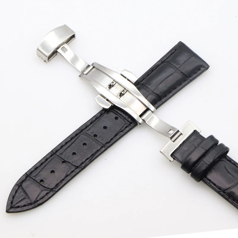 Luxurious Genuine Leather Watch Strap with Butterfly Buckle and Tool Kit