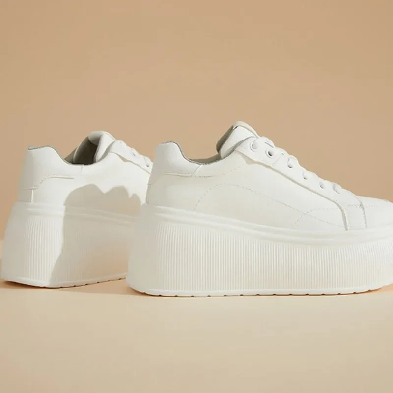 Female's 7cm Bottom White Sneaker Shoes Flat Casual Shoes Simple Shoes for Business Daily Wear Women 2024 Autumn New 5