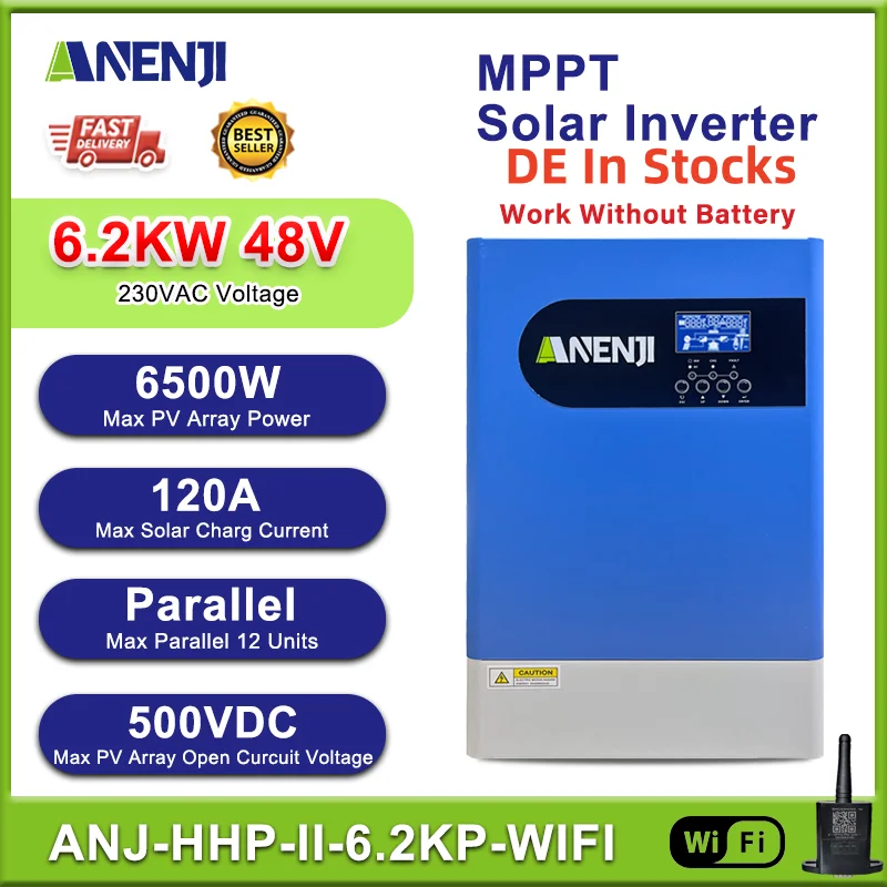 

MPPT 48V Hybrid Solar Inverter 6.2KW Parallel 220V Pure Sine Wave Off Grid Inverter 120A Solar Charger Controller 50Hz/60Hz Auto