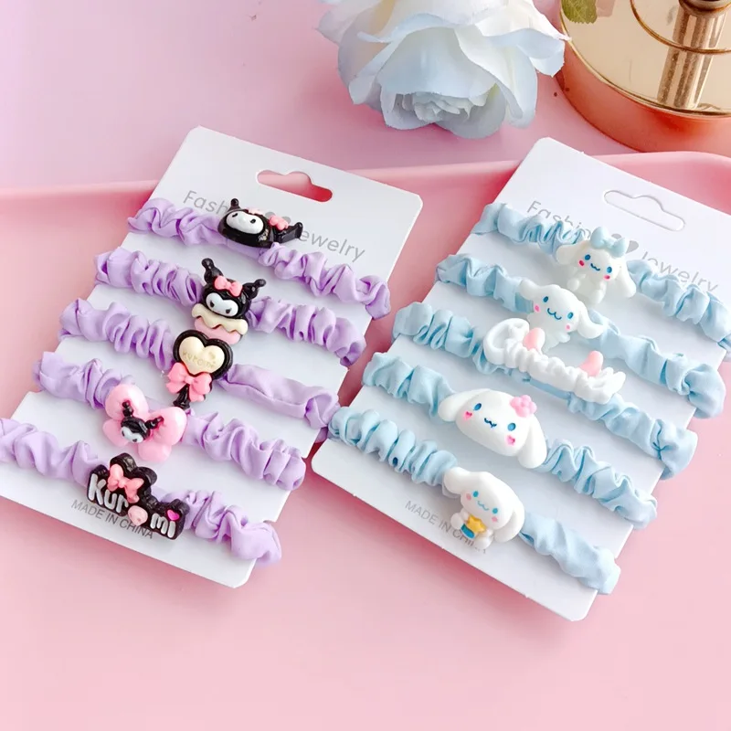 

5Pcs Sanrio Cartoon Cute Hair Rope Pochacco Kuromi My Melody Cinnamoroll Pom Pom Purin Hair Accessories Sweet Headwear Kids Gift