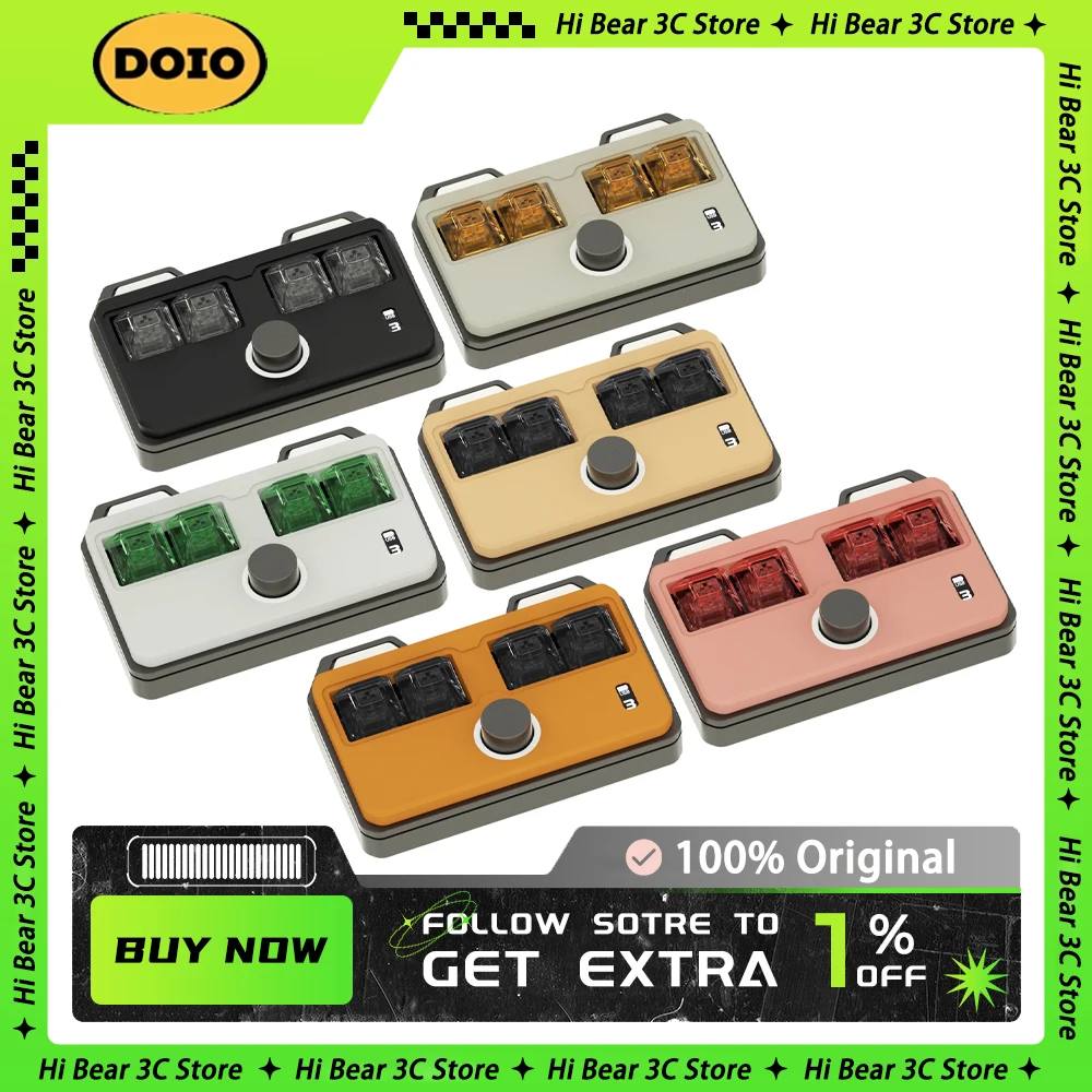 

DOIO KB04-B01 Mechanical Keyboard Multifunctional Knob Dual Mode Aluminum Designer Keyboard RGB Support VIA QMK Hot Swap Office