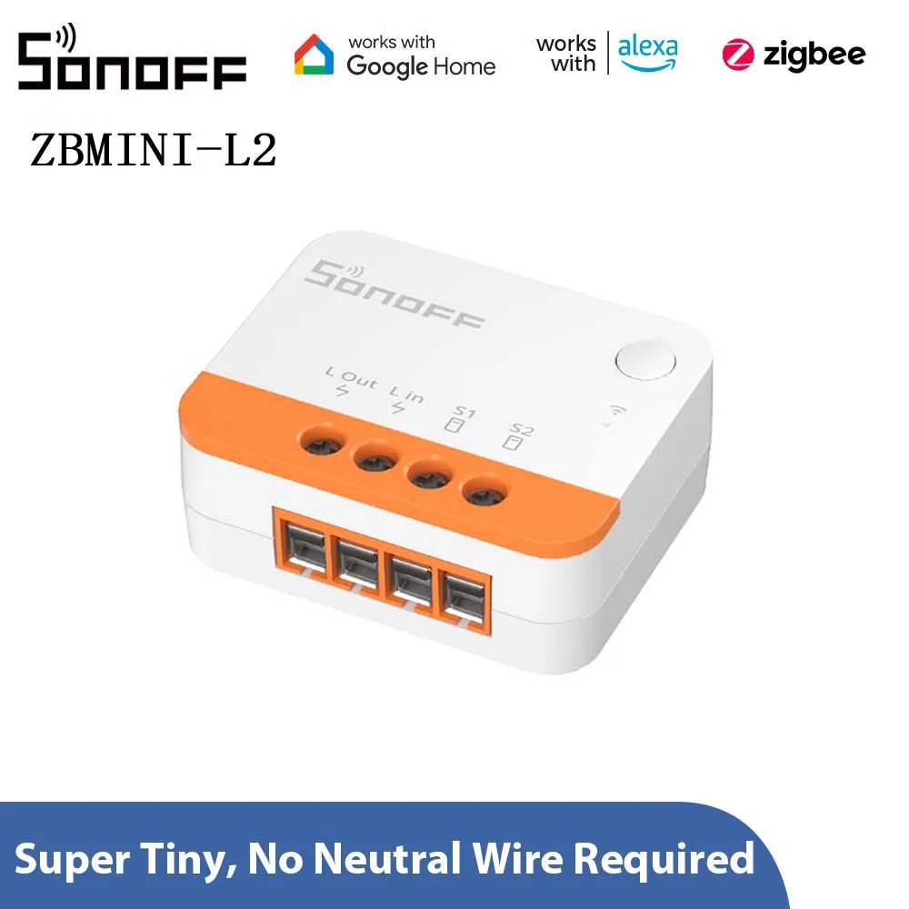 

SONOFF ZBMINI-L2 No Neutral Wire Required Smart Home Zigbee MINI 2 Way Switch Wireless eWeLink APP/Voice Control Switch Module