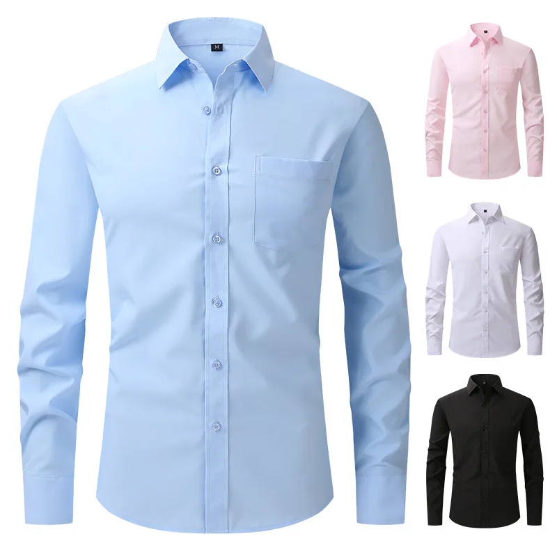 

New American Size Stretch Shirt Men's Business Casual Long Sleeve Shirt Slim Professional Formal Dress Shirt