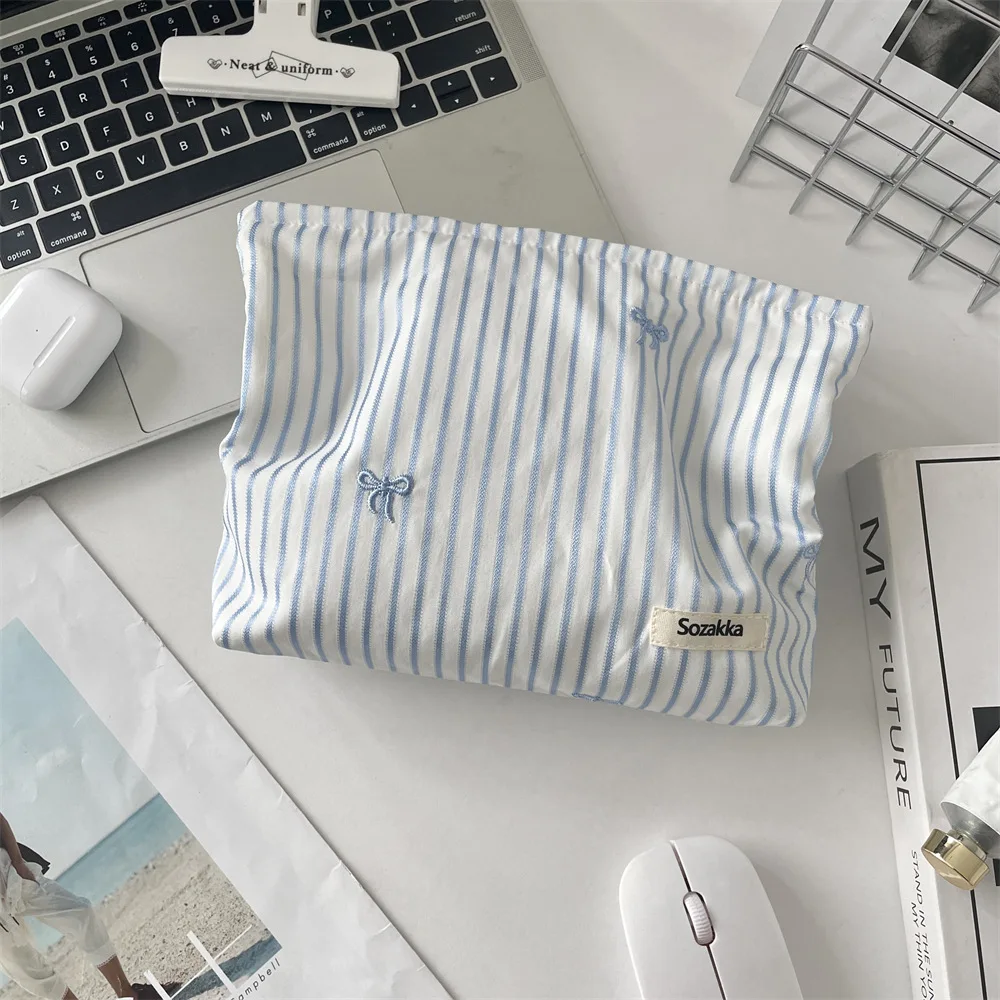 New Blue Color Mommy Bag Bowknot Embroidery Makeup Bag Zipper Baby Diaper Bag Nappy Pouch Travel Toiletry Storage Bags