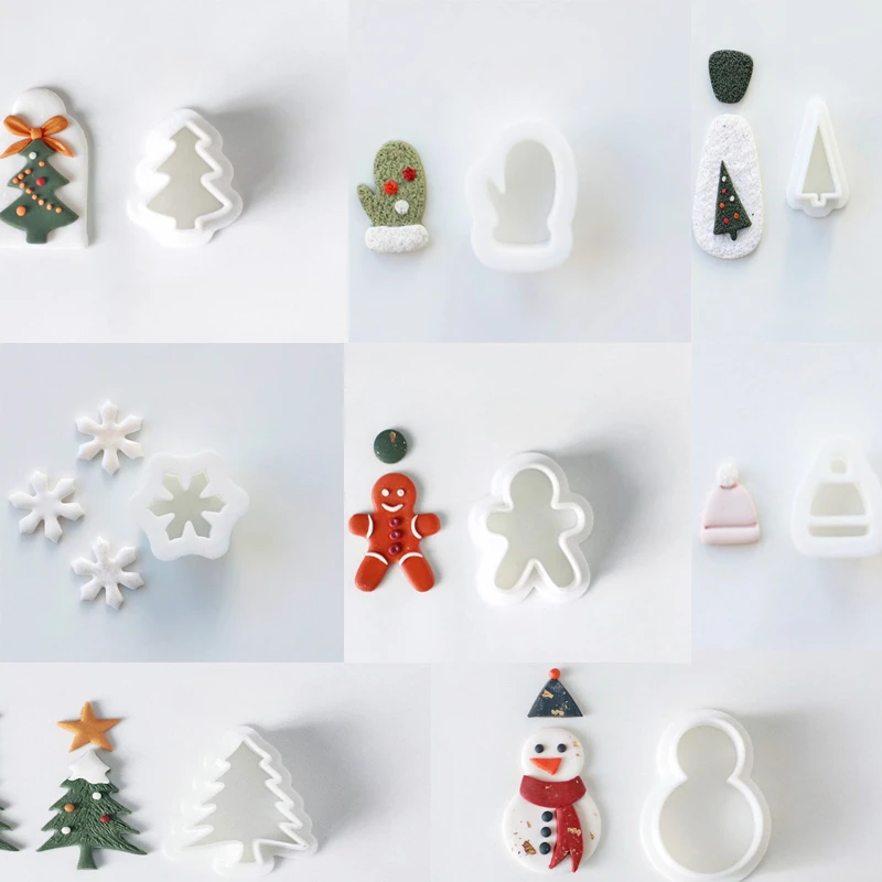 

Mini Christmas Theme Soft Polymer Clay Cutting Mold DIY Xmas Tree/Snowman/Gingerbread Earrings Jewelry Pendant Clay Cutter Tools