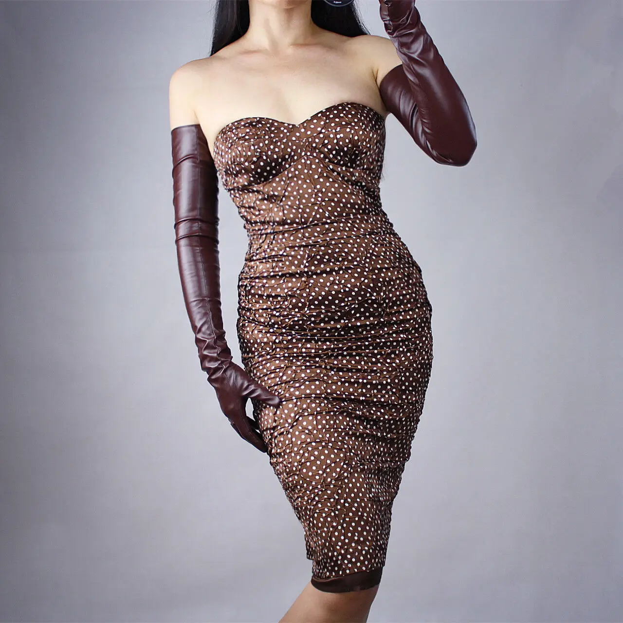 Extra Long Silver Gray Faux Leather Suede Gloves - 28 Elegant Evening Wear