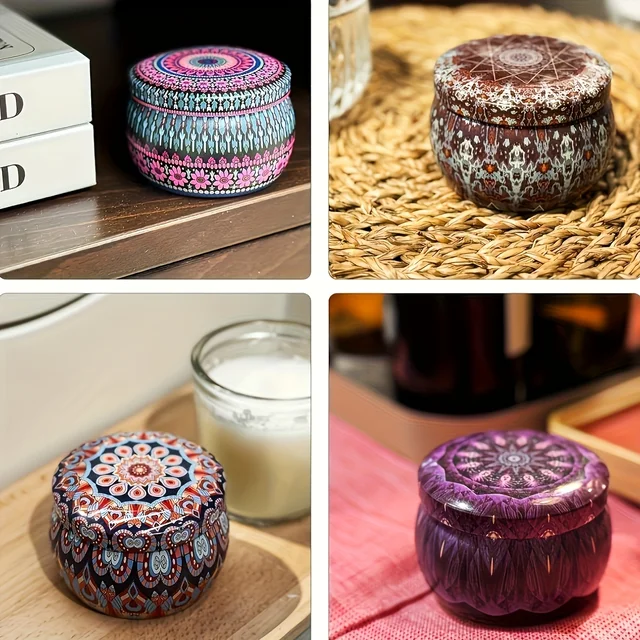 10pcs Set of Lidded Candle Jars, 2.5oz Round Tin Containers for Candle Making, DIY Crafts and Small Item Storage, Assorted Desig 3