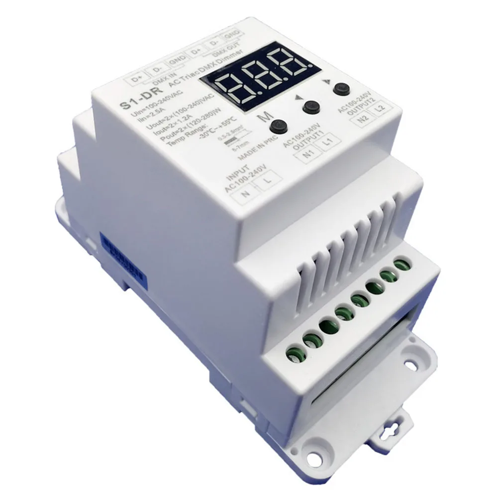 DMX용 L62A 트라이액 디머 2Chx1.5A AC 위상 절단 LED 디머 컨트롤러 DMX512 2CH 출력 DIN 레일용