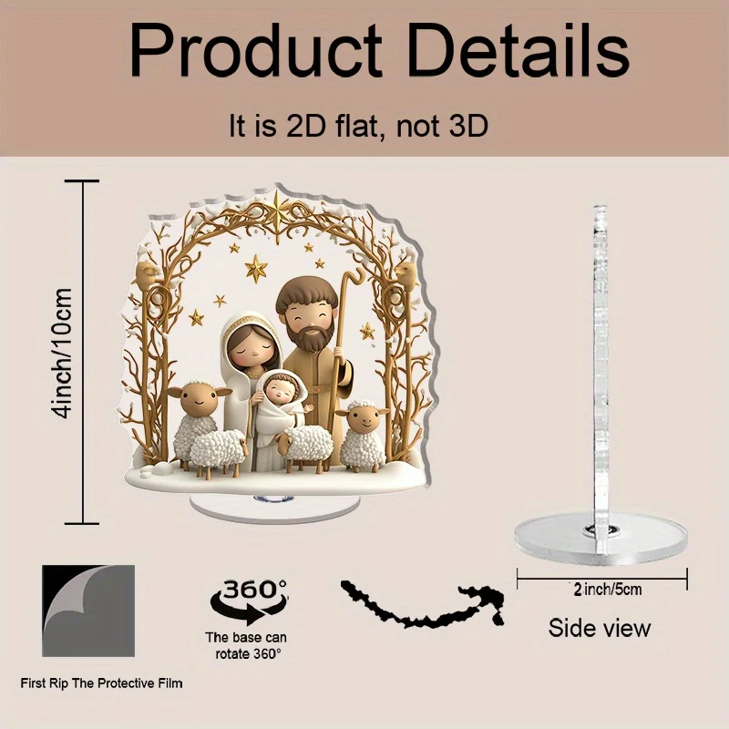 2D flach 1 Stück rotierende Acryl-Krippenstufe mit exquisitem Bogen und Schaf 360 ° Partyzubehör für drehende Weihnachtsdekoration – Detail 2