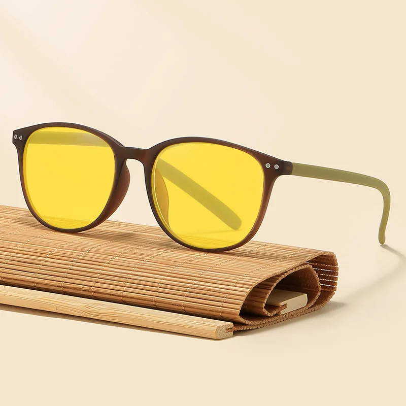 Men Women Blue Light Blocking Night Vision Glasses Vintage Retro Round Frame Eyewear Shades Fashion Outdoor Driving Sun Glasses