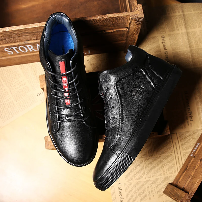 2023 New Genuine Leather High Top Casual Boots Men's Autumn and Winter Plush Lining Anti slip Durable Large Sole Winter Boots