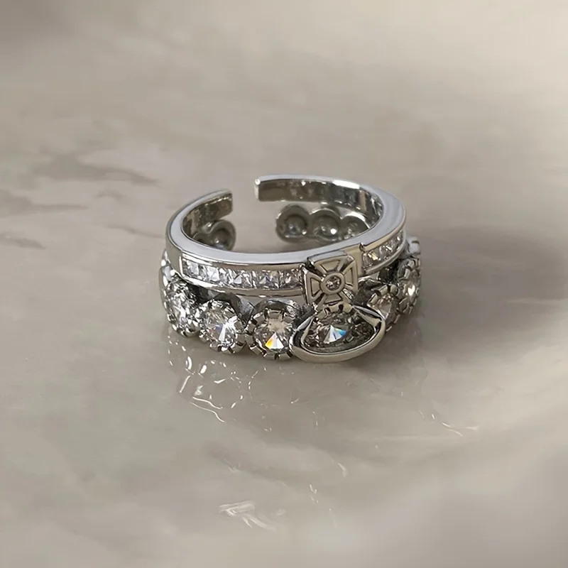 2pcs Fashion Personalited Punk Hip-hop Saturn Planet Finger Ring For Women Men Charms Fashion Jewelry Christmas Gift New