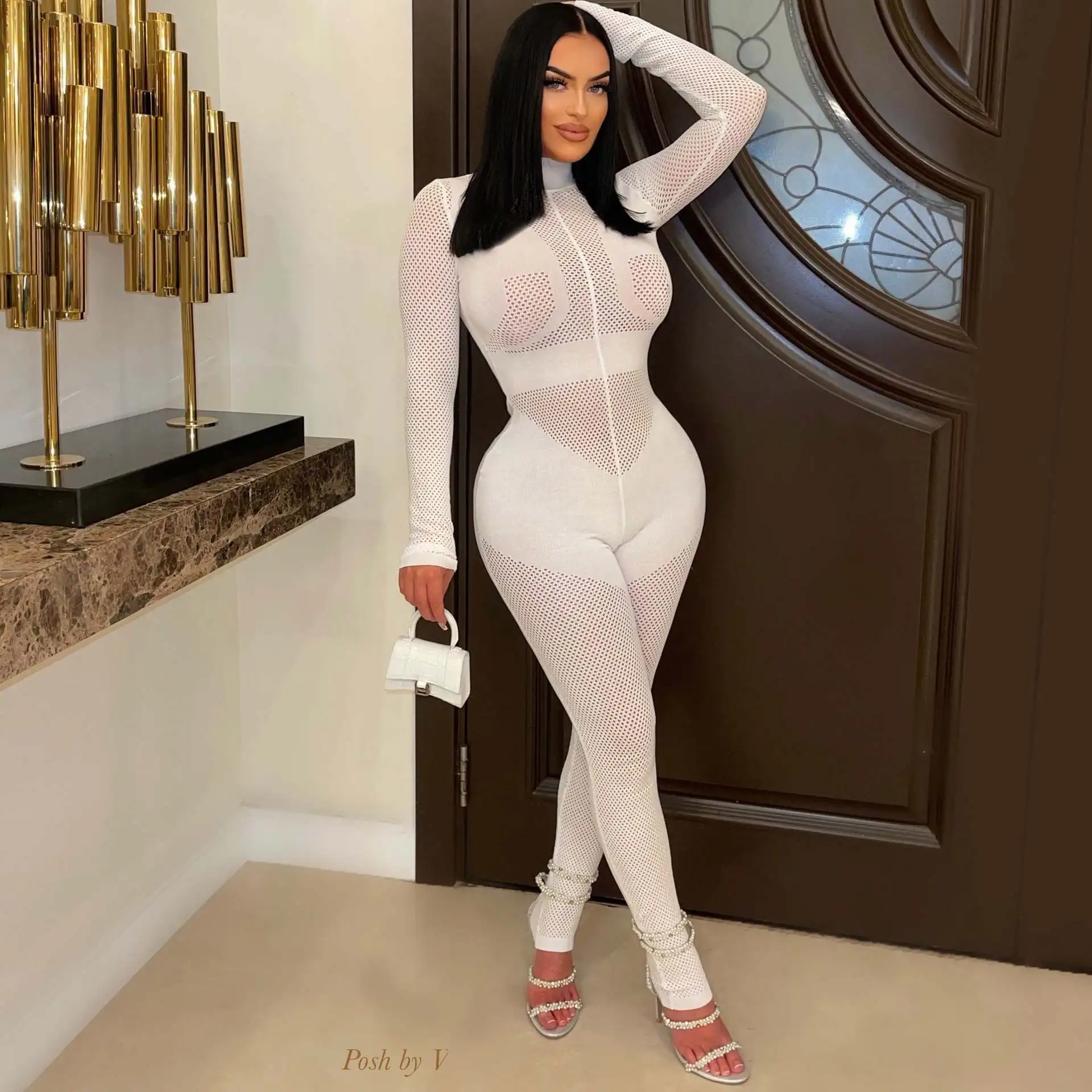 Knitted Mesh Jumpsuits Crocheted 2023 Winter Fall Jumpsuit  Clothes Women Rompers Bodycon One Piece Elegant Bodysuit Playsuits