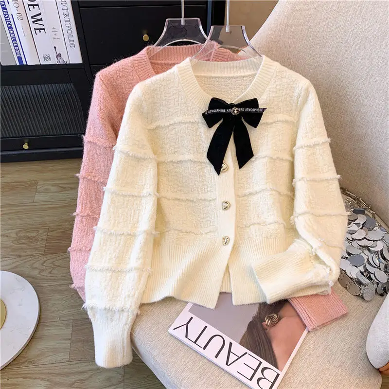 

Женский трикотажный кардиган с длинным рукавом, с круглым вырезом