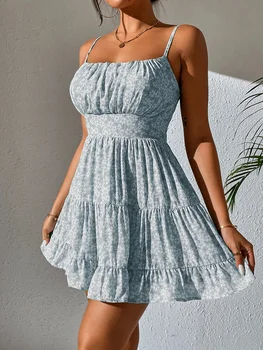 A sweet floral monochrome one-shoulder dress with a cinched waist and a high-end ruffled hem 1