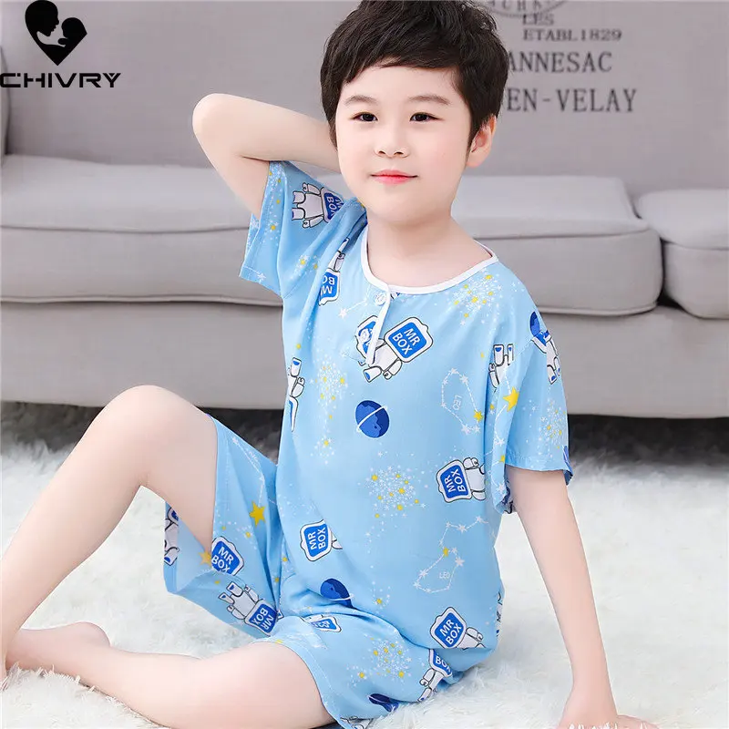 Kids Boys Girls Pajamas New 2023 Summer Thin Cute Cartoon Short Sleeve O-Neck Casual Tops with Shorts Baby Sleeping Clothing Set