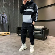 

Hooded jacket suit men's sports tooling autumn collocation handsome trend pullover two pieces