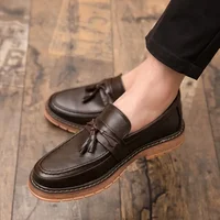 Platform Male Casual Shoe Thick Sole Non Slip and Waterproof Round Toe Men's Leather Shoes High Quality Fashion Common Elegant 2