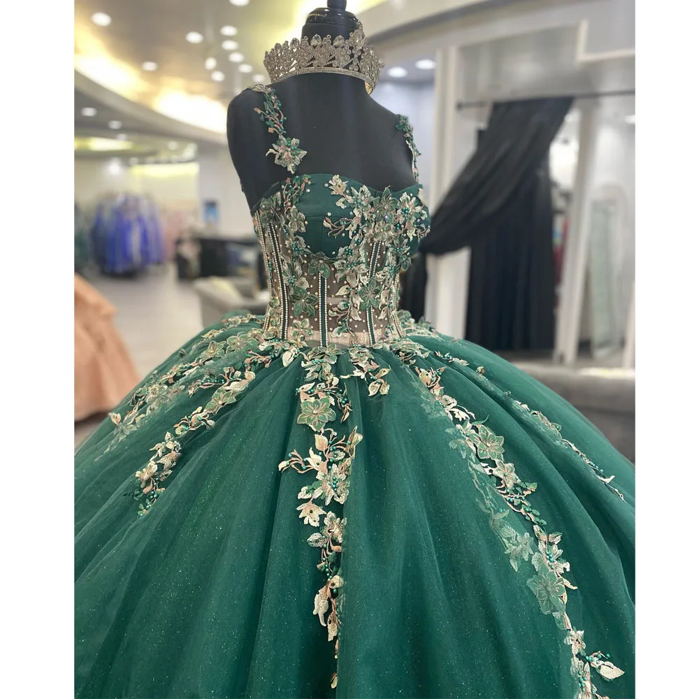 

Зеленое платье для Quinceanera 2023, женское бальное платье со шнуровкой и аппликацией, платье для дня рождения, платья для 15 лет