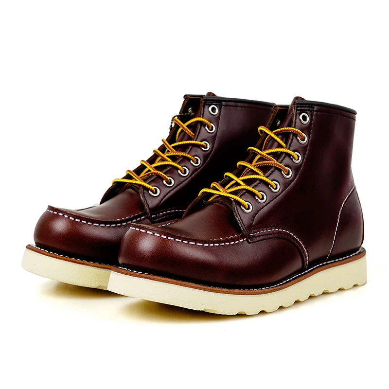 Goodyear-Welted Vintage Genuine Leather Ankle Motorcycle Boots Wings Square top Men Casual Dress Work Boots Shoes men punk mens leather boots motorcycle leather boots
