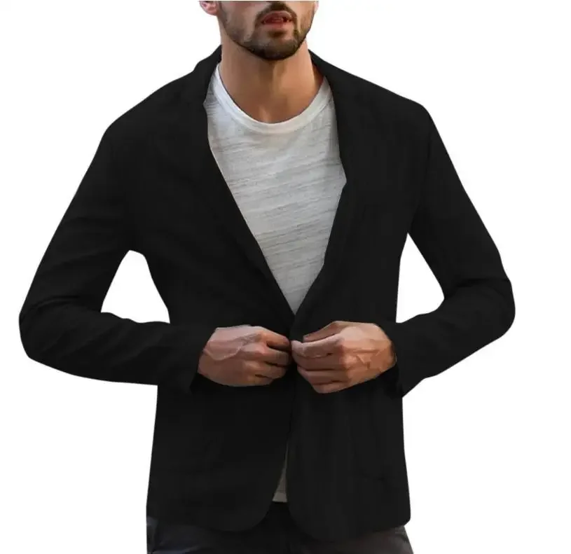 2023 Men's Suit Autumn Cotton Linen Loose Solid Color Thin Regular Casual Suit Coat