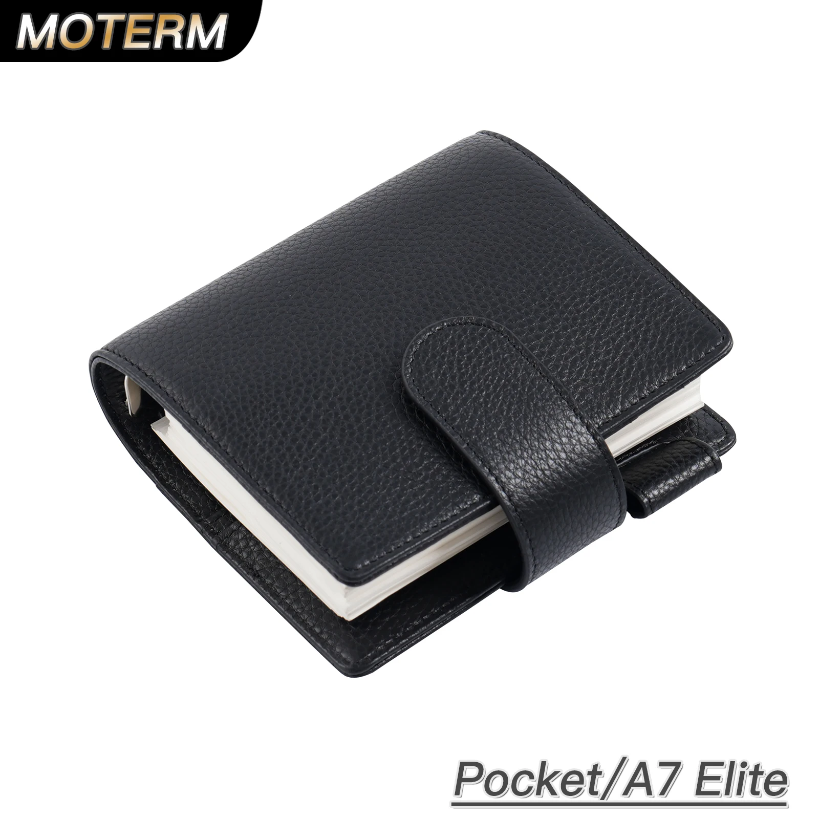 Moterm Elite Pocket A7 Rings Planner Cover Pebbled Grain Leather Binder Organizer Notebook Journal with 25mm rings