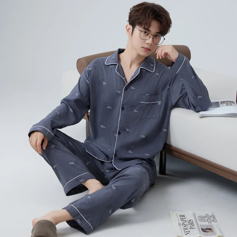 Cloud Cotton Men's Pyjamas Spring/Autumn New Arrival Long-Sleeved Top and Trousers Plus Size Premium-Quality Homewear Set