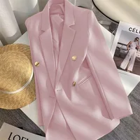 Veste de costume blanche élégante avec boucle en métal pour femme, blazer de bureau décontracté, style occidental, haut de gamme, printemps-automne 2025 6