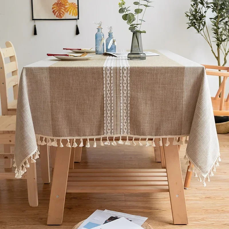 

Rustic Cotton Linen Tablecloth,Waterproof Tablecloths,Burlap Stripes Table Cloths for Kitchen, Dining Rectangle Tables Rectangle