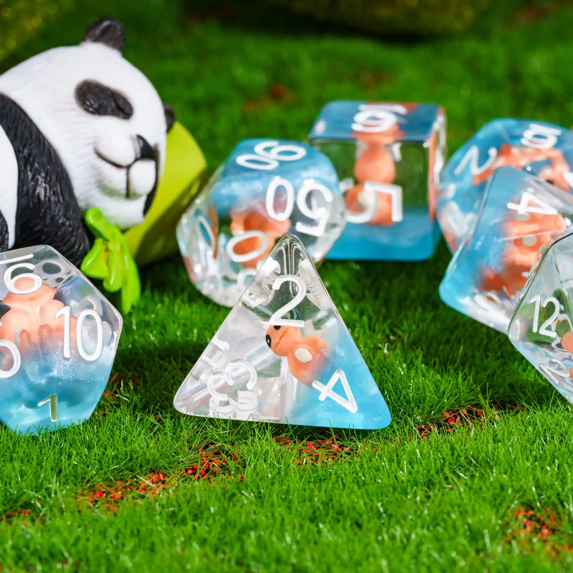Cusdie Cute Anime Dice DND Animals Plants Filling Dices 7 Resin D4-D20 Polyhedral Dice Set for Role Playing Game D&D Pathfinder