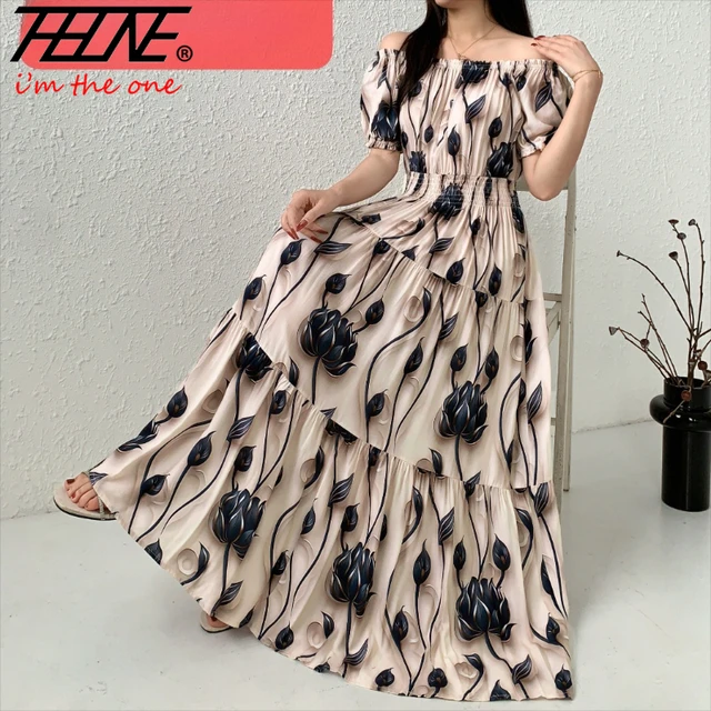 THHONE Vestidos Robe Maxi Long Dress Women Summer Indian Clothes Bohemian Cotton Linen Floral Short Sleeve Korean Style Casual