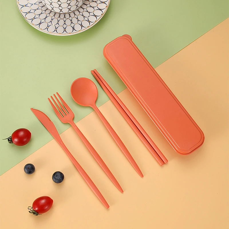 Eco-Friendly Wheat Straw Cutlery Set with Portable Case – Reusable Utensils Pack