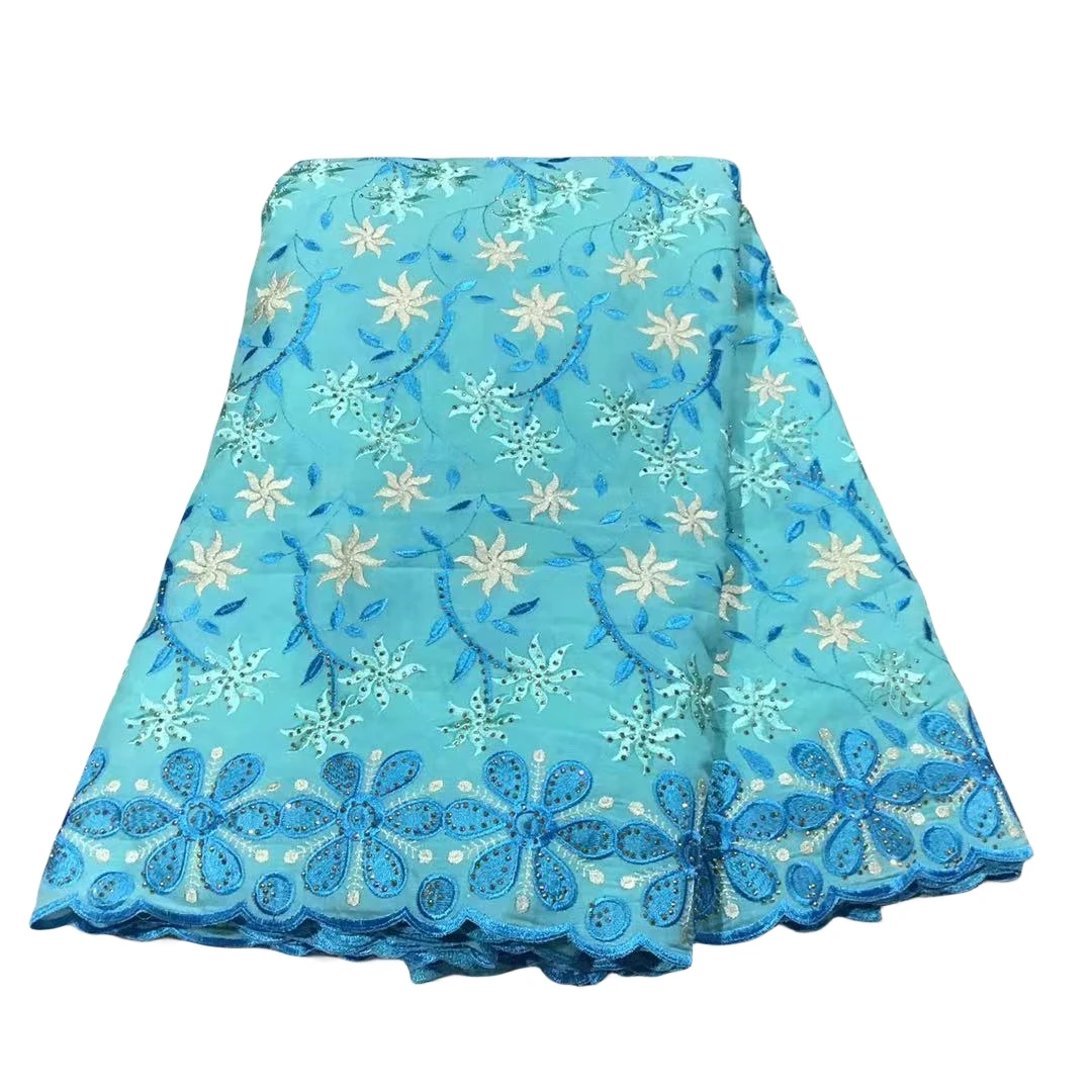 

Classic Swiss Lace Fabric, 100% Cotton Fabric, Embroidery with Stones, Nigerian French Brocade Brode Tissu,5 Yards, High Quality