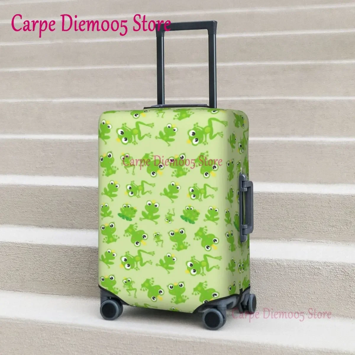 

Frog Prince Pattern Suitcase Cover Holiday Kawaii Green Cartoon Frogs Elastic Luggage Case Business Protector