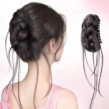 Twisted Bun Head Grab Clip Synthetic Wig Elegant Dragon Beard High Skull Top Fluffy Natural Flower Bud Head Coiled Hair Style