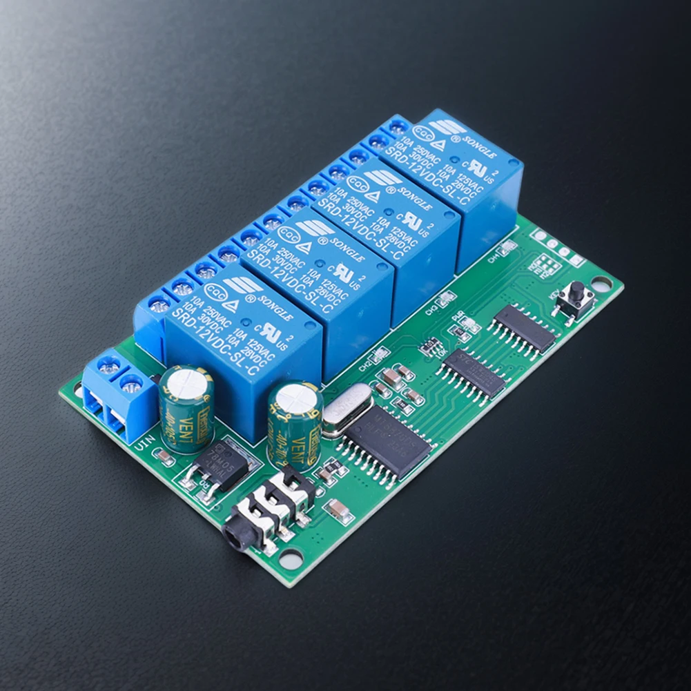 AD22B04 4CH DTMF Audio Controller Decoder Relay DC 12V Non-Locking/Self-Locking/Interlocking/Time Delay for Smart Home