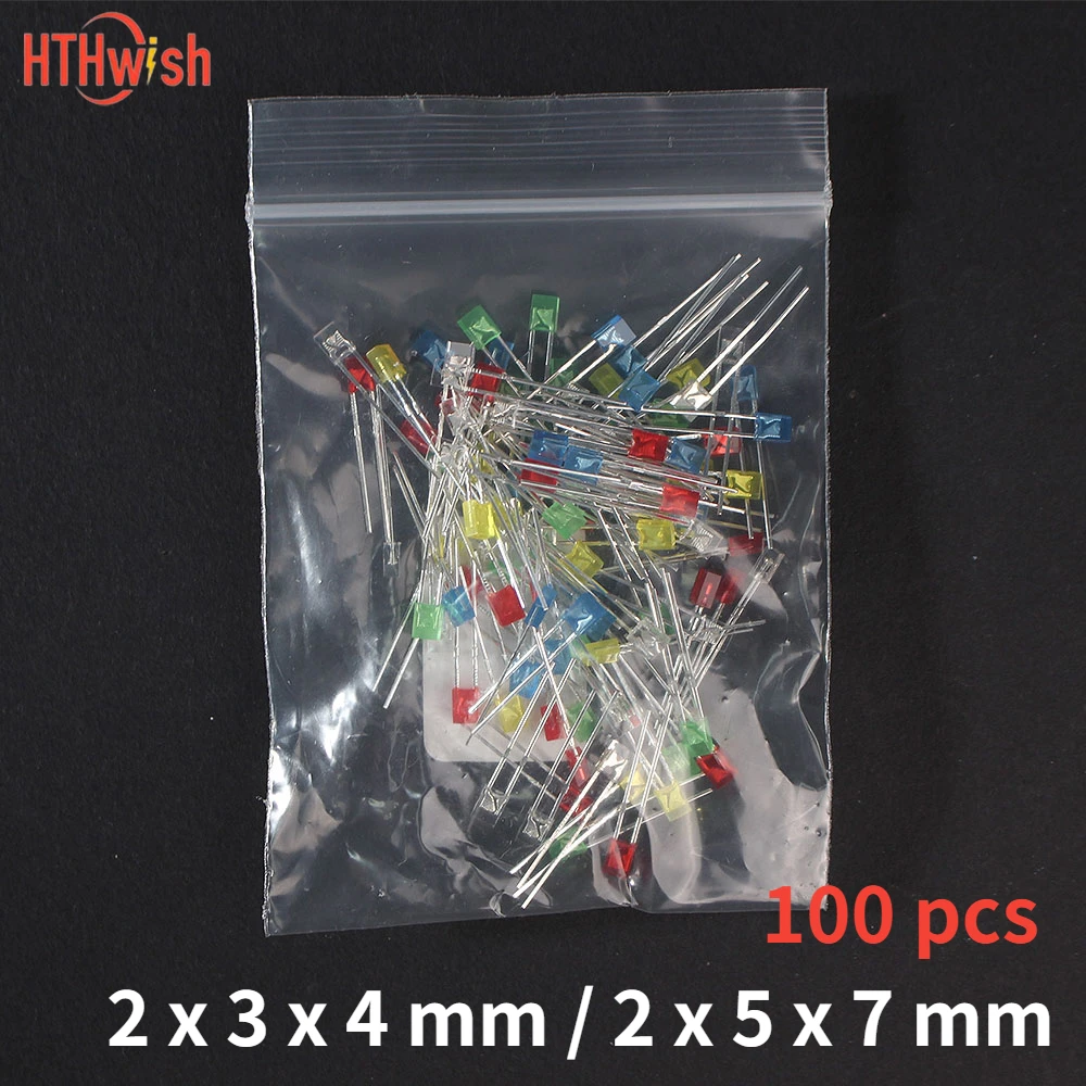 100PCS Square LED Kit 2x3x4/2x5x7MNM LED Diode Lights Lighting Bulb Lamps Electronics Components Indicator Light Emitting Diodes