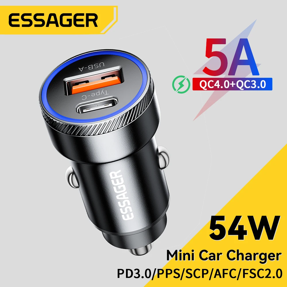 

Essager 54W USB Type C Car Charger QC PD 3.0 For iPhone 14 13 Samsung Oneplus Mobile Phones Mini Adapter Fast Quick Charging