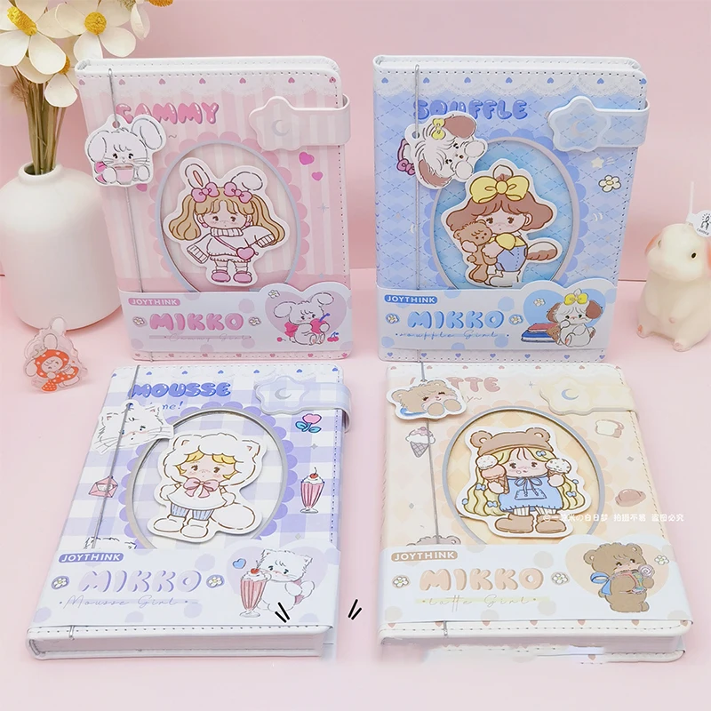 Kawaii Miniso Mikko Cute Girl Heart pulsante magnetico mano Anime Cartoon Notebook diario libro studente bambini giocattolo regali per ragazze