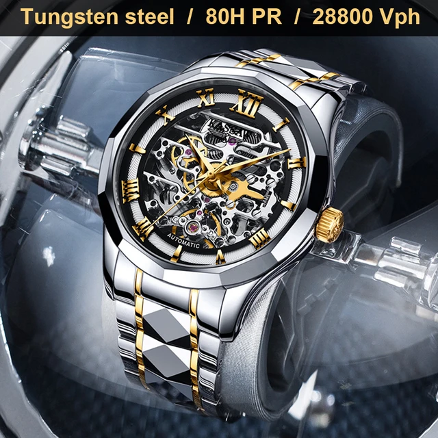 メンズ自動機械式時計,高級スケルトン,41mm,タングステン鋼,80h,予約,ビジネス,Kassaw 2023