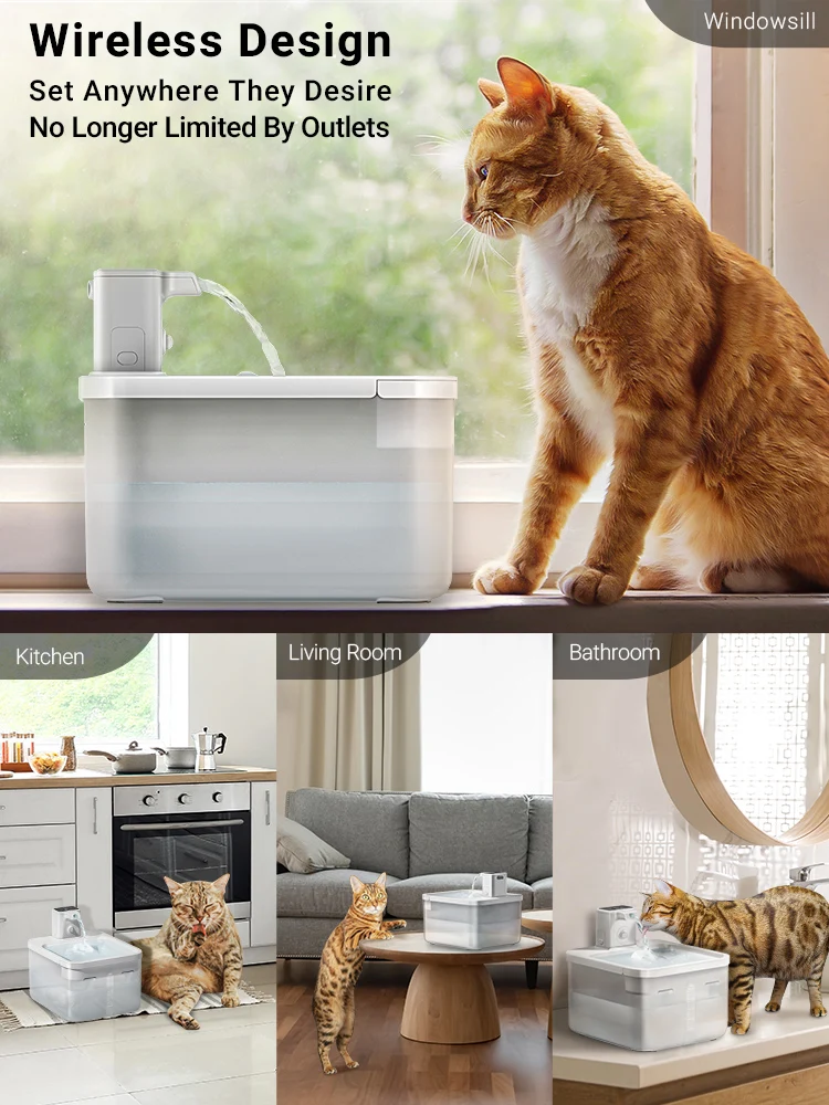 DownyPaws 2.5L Wireless Cat Water Fountain Battery Operated Automatic
