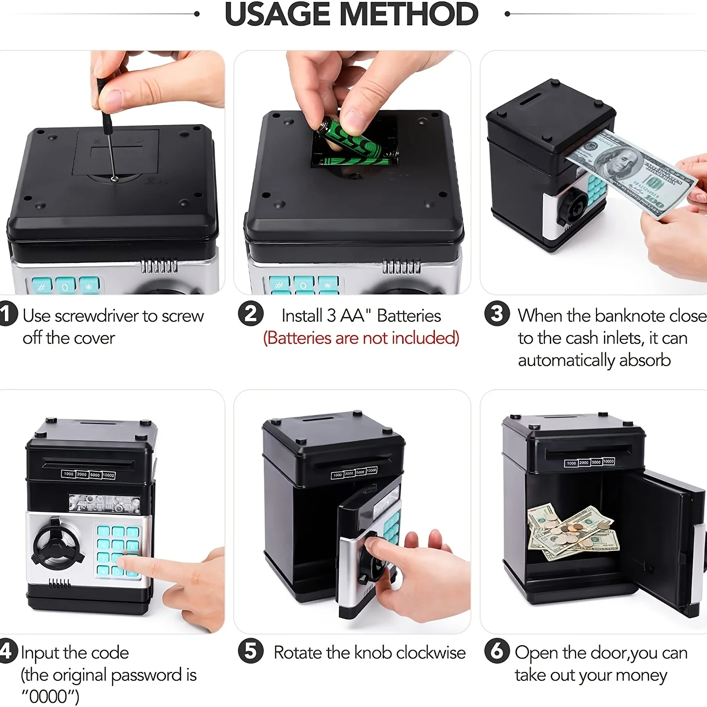 Boys and girls piggy bank, electronic coin piggy bank with password protection, ATM bank note scroll deposit box