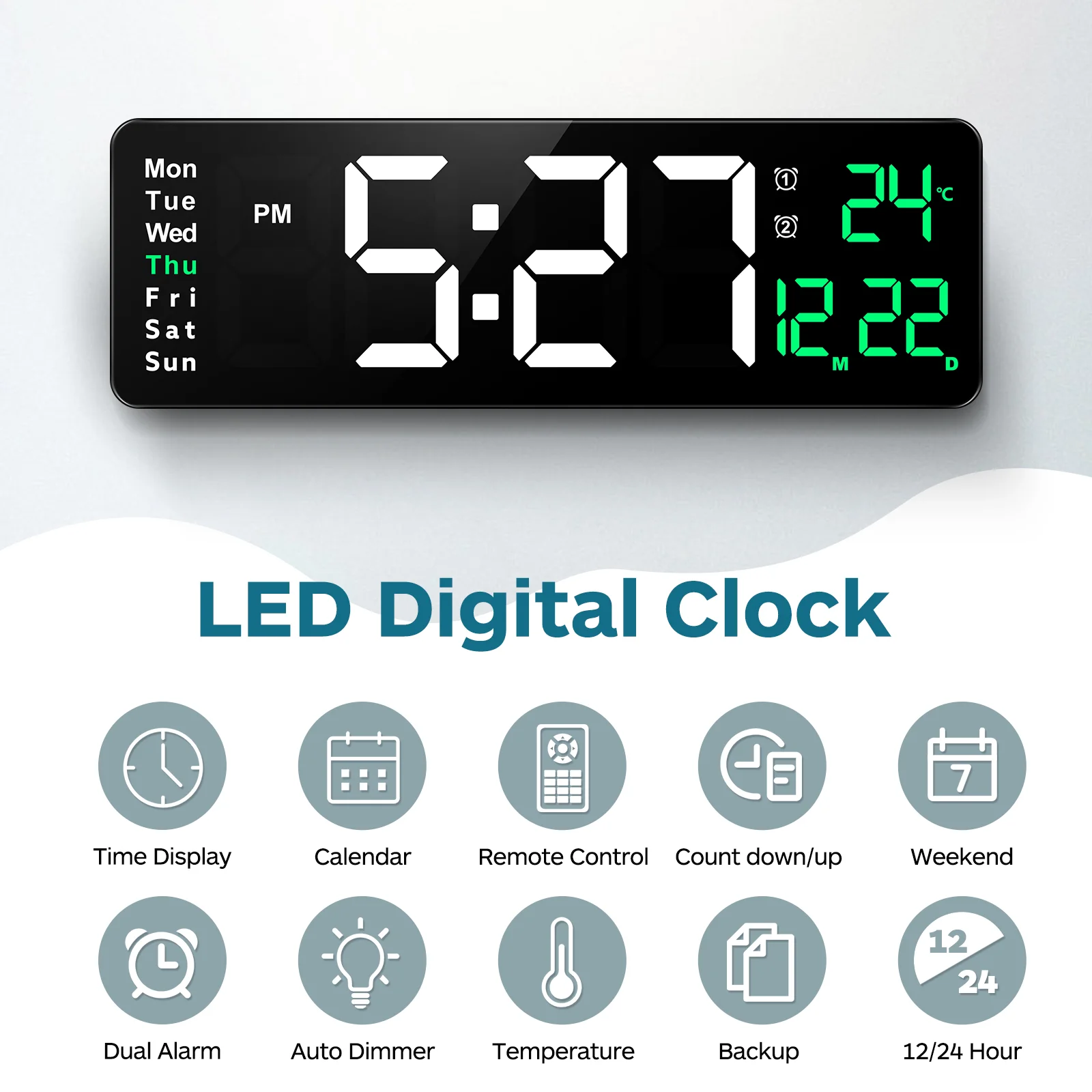 

Modern Large Display Multifunctional Adjustable Dual Alarm Wall Mount Digital Clock Big Digital Wall Clock Large Digital Clock