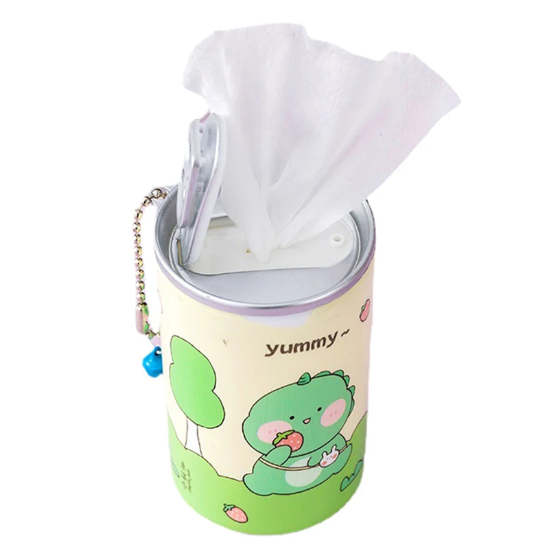 Canned Wet Wipes Portable Children Barreled Cans 30 Sheets Cleaning Cloths Creative Cartoon Chain Cute Small Bell