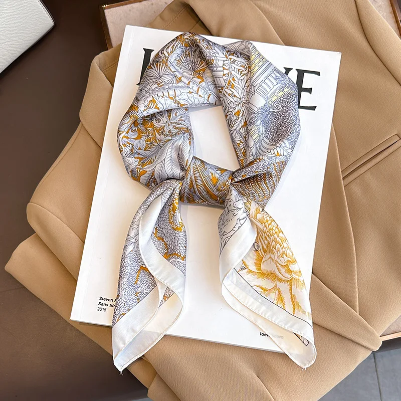 

Fashion Neckerchief Female Wraps Luxury Square Scarf for Women 2024 Silk Shawl Satin Hijab Hair Bands Ribbon Headband Bandana