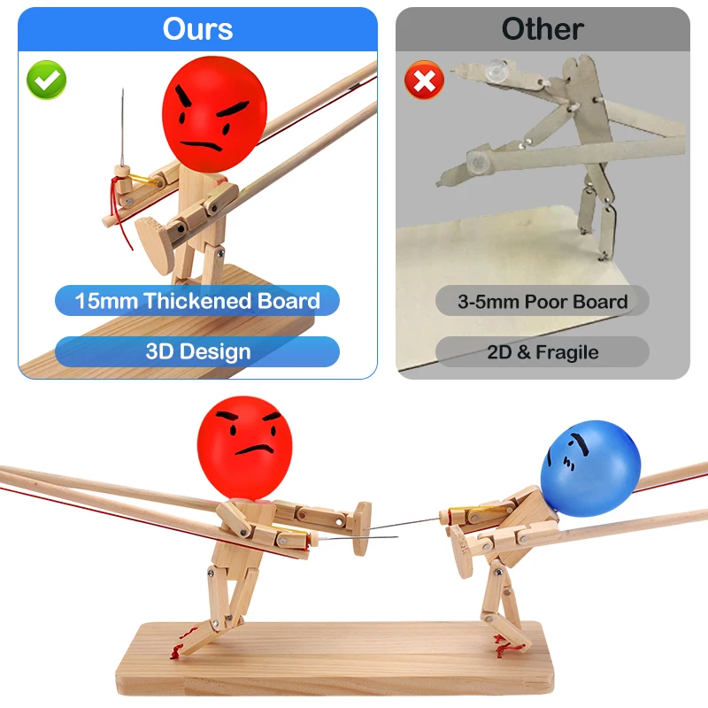 BalloonBambooManBattleHandmadeWoodenFencingPuppetsFastPacedBalloonFightBattleGame